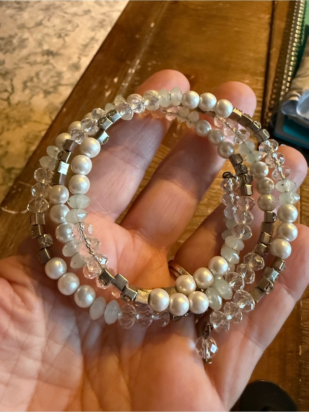 Pearl and Crystal Multi-Strand Wrap Bracelet - White